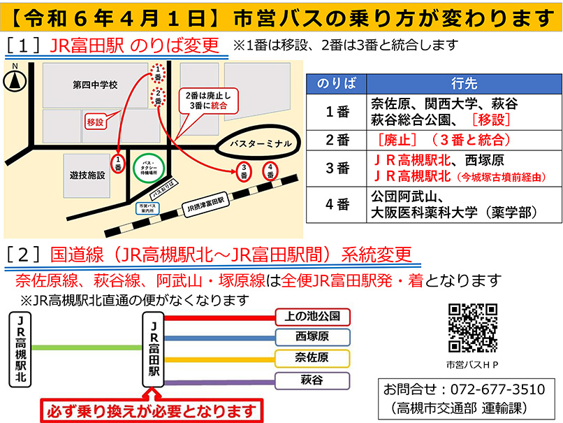 JR富田駅乗り場が４月１日から変わります